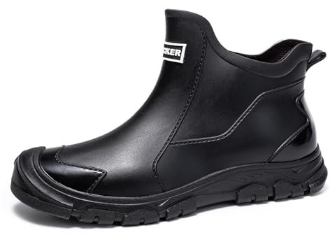 Gugifcto Stivali Gomma Uomo,Stivali Pioggia Donna,Morbido e Confortevole Impermeabile Antiscivolo Scarpe da Lavoro Uomo Adatto per Aree Umide in Cantieri e Giardini Piovosi Black44EU