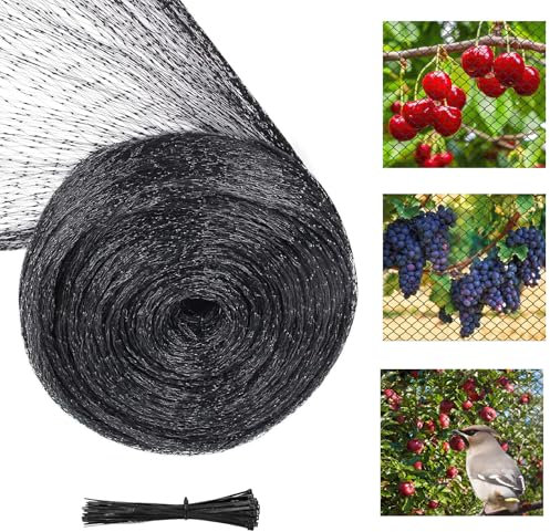 Vogelschutznetz 4x10M, Teichnetz Vogelnetz Engmaschig mit 20 Stück Kabelbinder,Taubennetz Balkon, Pflanzenschutznetz,Gartennetz Obstbaumnetz für Balkon,Gärten,Teich Kirschenbaum (Schwarz, 4 * 10m)