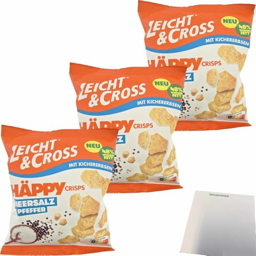 usy Bundle für Leicht & Cross Häppy Crisps mit Kichererbsen Meersalz Pfeffer 3er Pack (3x80g Packung) + usy Block