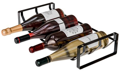 Amig - Flaschenregal für 4 Flaschen - Schwarzes Stahlregal - Flaschenhalter für Küche, Speisekammer, Esszimmer oder Keller - Maße: 41 x 20,5 x 9,5 cm