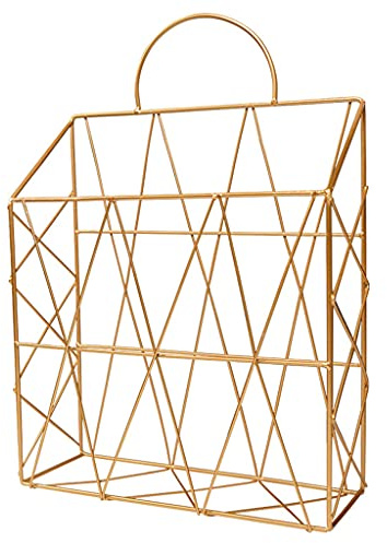 Porte-documents en métal creux multi-usage pour magazines créatifs - Organiseur de bureau - Porte-revues en métal doré décoratif pour étagères murales de bureau