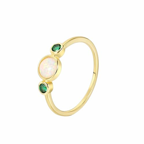 Tolldek 18K Gold 750 Verlobungsring, Klassiker Partnerringe mit Opal Rundschliff Bunt, Gelbgold Au750 Pärchen Ringe Echtes, Gr.62 (19.7)