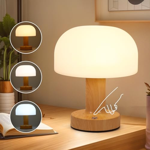 Touch Lamps Bedside Eye Caring Dimmable 3000mah USB Rechargeable Lamps | LED Table Lamp Kids Bedroom Night Light Cordless Lamp Night Light Baby for Baby Nursing Bedroom Living Room (Wood Color)