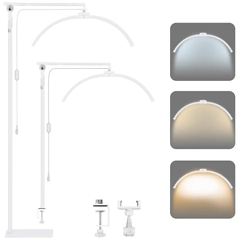 Rebonique Half Moon Lash Light for Eyelash Extensions, Foldable LED Lash Lamp with Phone Holder, 3 Color Temperature, Dimmable Brightness, 360° Floor Light for Beauty, Tattoo, Skincare (White)