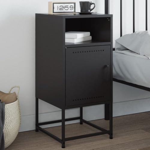 YuuSsea Nachttisch Schwarz 36x39x78 cm, Stahl Industrial Design, Schlafzimmer Beistelltisch mit Schubladen, robuster Bett Nachttisch für Moderne Einrichtung