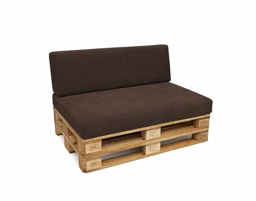 POKAR Palettenkissen 2er Set: Sitzkissen 120x80 + Rückenkissen 120x40 | Palettenauflagen aus Cordstoff mit Abnehmbarem Bezug | Sitz und Rückenlehne für Palettenmöbel | Öko Tex | Made in EU | Braun