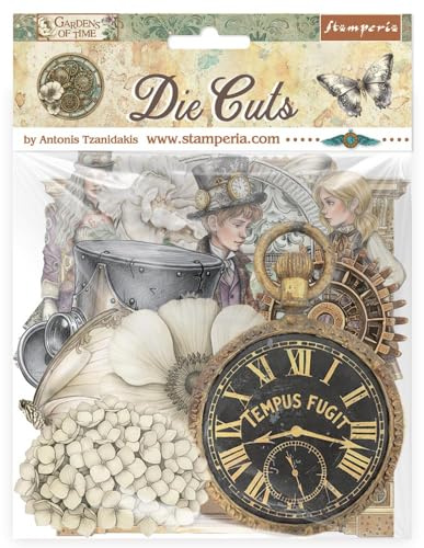 Stamperia - Die Cuts for Scrapbooks, Albums, Cards, Bullet Journals and More, Laser Cut Cardboard Shapes, Easy to Glue, Perfect for Hobbies, Crafts, and Gifting (Gardens of Time) (Assorted)