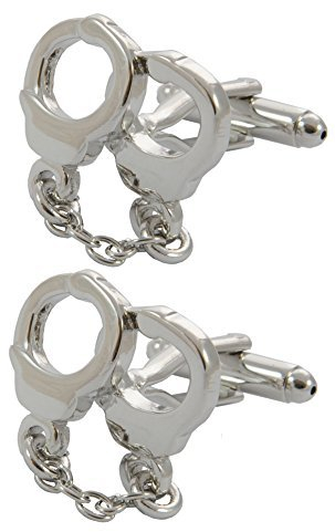 COLLAR AND CUFFS LONDON Manschettenknöpfe Herren Silber Farbe - Mit Box - Handschellen und Kette - Langlebiges Messing - Kriminalität Polizei Sicherheitsbeamter - EIN Paar