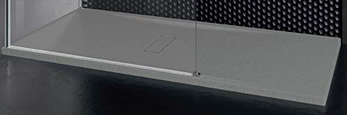 Piatto Doccia Novellini Custom Touch Ultrapiatto Dimensione 120x80 Spessore 3,5 cm Colore Grigio Metacrilato Appoggio Filo Pavimento Sagomabile Effetto Pietra Compreso Piletta Scarico e Copri Piletta