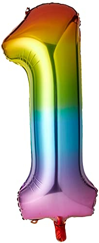 Unique Party 56801 Riesenzahl 1 Luftballon - 86 cm - Regenbogenfarben