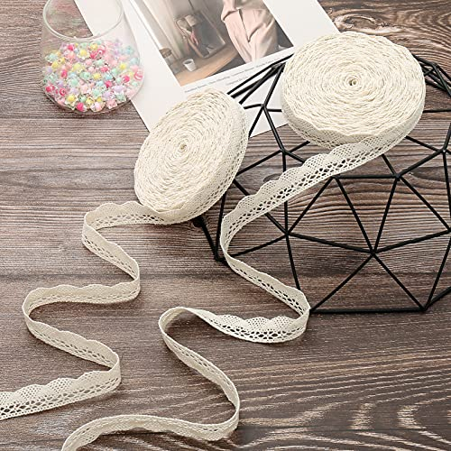 DAHI Spitzenband beige 26 meter Baumwolle Dekoband Vintage Spitzenborte Häkel-Borte für Basteln Nähen Hochzeit Deko Scrapbooking Geschenkbox (beige-E)