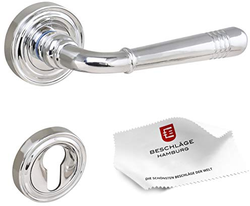 Beschläge Hamburg Türgriffe Türbeschlag Emily ART 70-07 MPC PZ — Türklinken mit Profilzylinder Rosetten für Büro/Kellertüren — Drückergarnitur/Türdrücker Innentüren, Chrom poliert