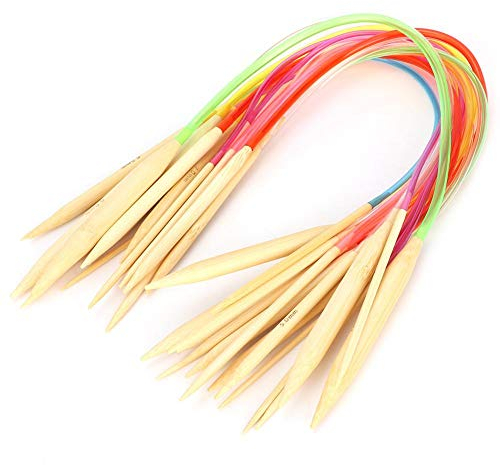 Rundstricknadel Set, 18 Stück Doppelpunkt Bambus Stricknadel Bunte Rohr Stricknadel(40cm/15.7in)