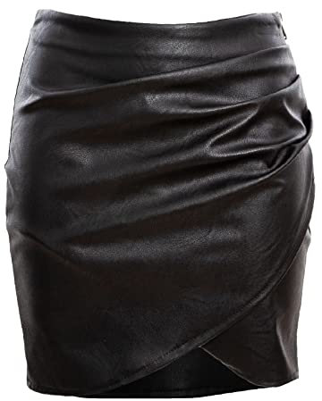 Toocool - Minifalda Mujer Falda Piel Sintética Cartera fruncida Cremallera JL-2557, Negro , L
