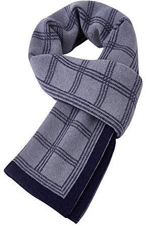 WANYING 10% Wolle Herrenschal Strickschal Gestrickter Wolleschal für Herren Schal Einfach Schick Casual Business für Winter Herbst - Karo-Muster Dunkelblau & Blau