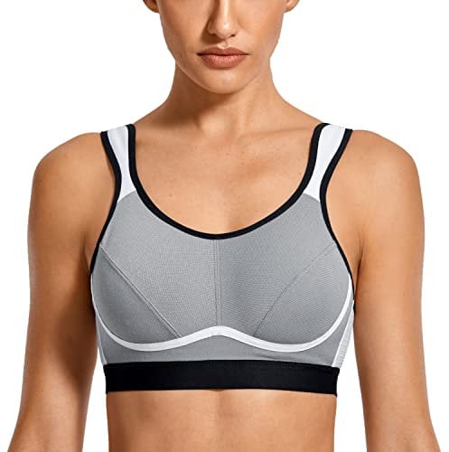 SYROKAN Women's Comfort Sports Bra High Impact for Large Breasts Wireless Stretch Support Bounce Control Dark Grey 40F