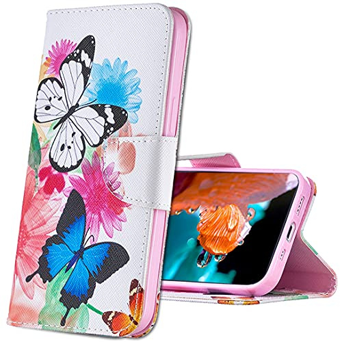 MRSTER Nokia 2.3 Hülle Leder, Langlebig Leichtes Klassisches Design Flip Wallet Case PU-Leder Schutzhülle Brieftasche Handyhülle für Nokia 2.3. BF Two Butterflies