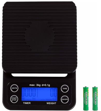 INF Digitale Küchenwaage, Kaffeewaage, Digitalwaage, 3 kg, hohe Präzision (0.1 g), LCD-Display, schwarz