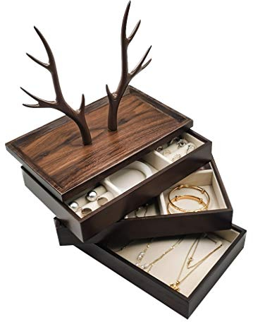 KHUY 4 en 1 Vaciabolsillos, Bandeja Decorativa Madera/Organizador Llaves/Bandeja para Dejar Llaves/Platos Decoracion, Caja Almacenamiento Teléfono de Madera Premium