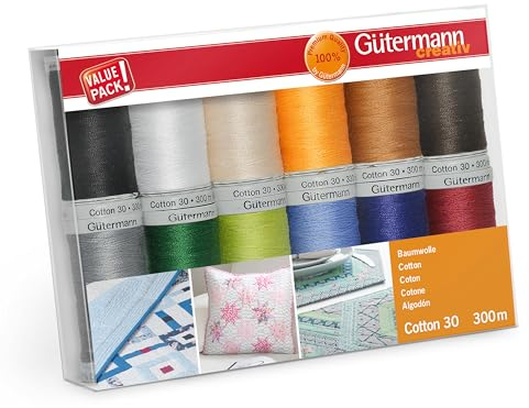 Gütermann creativ 734023-1 Nähfaden-Set, Baumwolle, uni, 12 Spulen, 1200 Meter