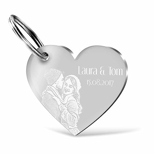 CHRISCK design Herz Schlüsselanhänger mit Foto Gravur aus Acryl Glas - Gravierter Anhänger mit Bild als persönliches Muttertagsgeschenk Mama - personalisierte Geschenke Freund Freundin Paar Familie