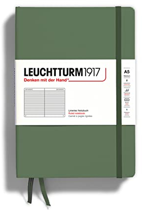 LEUCHTTURM1917 365490 Notizbuch Medium (A5), Hardcover, 251 nummerierte Seiten, Olive, liniert