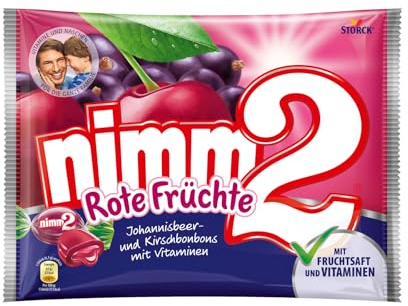 nimm2 Bonbons Rote Früchte – 1 x 429g – Gefüllte Bonbons mit Fruchtsaft und Vitaminen