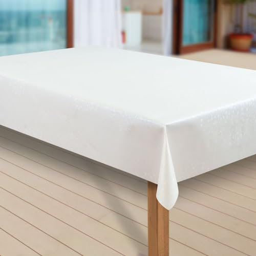 laro Wachstuch-Tischdecke Abwaschbar Garten-Tischdecke Wachstischdecke PVC Plastik-Tischdecken Eckig Meterware Wasserabweisend Abwischbar GAE, Muster:Perla Weiss-Creme, Größe:140x1000