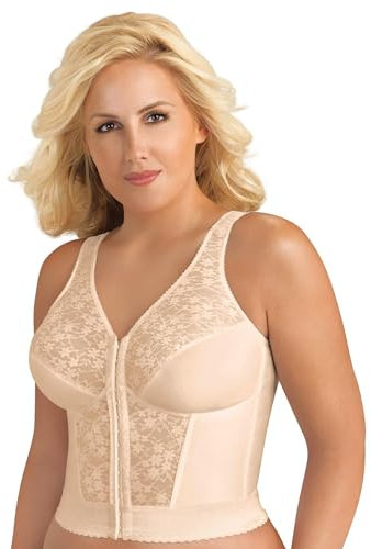 Exquisite Form Women's Fully Front Close Longline Lace Posture Bra, Opaque, Rose Beige, 44C