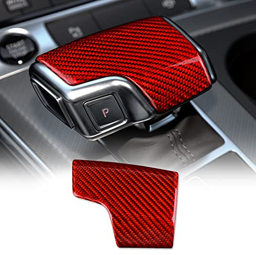 KUNGKIC Kohlefaser Auto-Schaltknauf-Abdeckung Aufkleber Innenraum Compatible with Audi A6 A7 SQ8 RS6 RS7 Q7 Q8 S8 Getrieberahmen Dekorativ Zubehör (Rot)