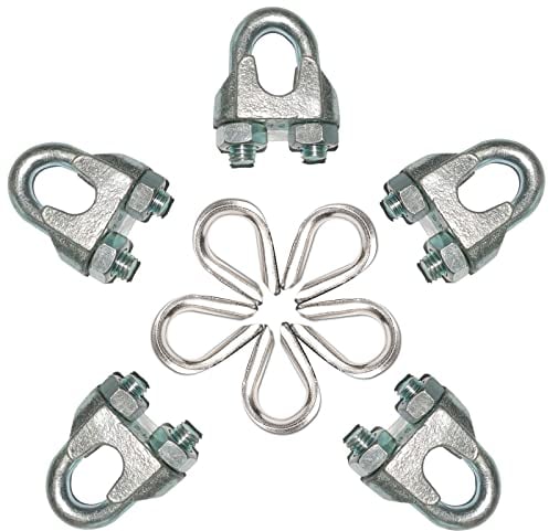 Morsetti per Cavo Acciaio, Ditali a Fune Metallica in Acciaio Inox, 5 Pezzi M5 Morsetti per Fune Metallica, 5 Pezzi Bulloni per Morsetto per Fune Metallica 5MM in Acciaio Inossidabile 304, 10 pezzi