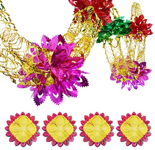 4Pcs Christmas Foil Decorations, Christmas Ceiling Decorations Retro Garlands Festive Hanging Tinsel Swirl Xmas Foil Decorations for Christmas Decorations New Year Supplies, 9.8 Feet