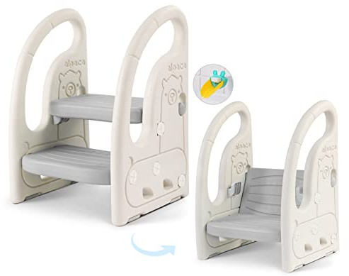Onasti Tritthocker für Kinder 2 Stufen, Höhenverstellbar Tritt-Schemel Kinderschemel für Baby, mit Handhaben, Zweistufiger Tritthocker, Ab ca. 1.5 bis ca. 5 Jahre