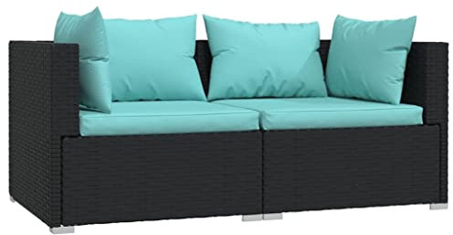 vidaXL 2-Sitzer-Sofa mit Kissen Schwarz Poly Rattan