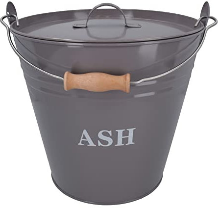 AB Tools Coal Bucket & Lid Grey Metal Ash Tidy Bin Coal Carrier Fire Log Burner Kindling