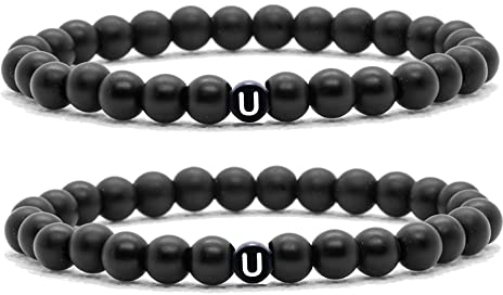 Partnerarmbänder | Armband mit Buchstaben für Pärchen | 6mm Naturstein Perlen | Geschenk für Frauen | Geschenke für Freunde | Freundschaft Geschenke | UNISEX | (2 Armbänder+2xGeschenkbox)