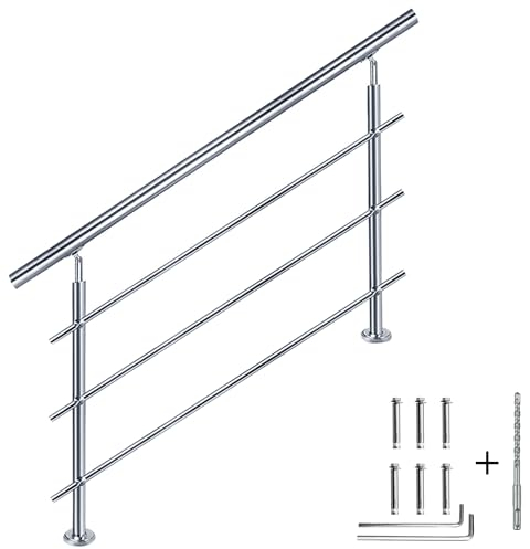 CAVATINY Edelstahl Handlauf Geländer für Treppen Brüstung Balkon mit 3 Querstreben - Innen und Außen Handlauf Geländer Treppengeländer Edelstahl Brüstung Balkon (120CM, 3 Querstreben)