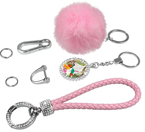 WOSHJIUK Schlüsselanhänger mit flauschigem Plüschball-Schlüsselanhänger,tropischer Strand Seestern Tukan,Geldbörse Handtaschen Schlüsselanhänger Armband für Frauen
