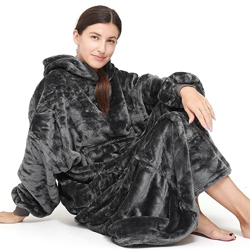 Daverose Hoodie Decke mit Ärmeln und Kapuze Damen, Decken Hoodie Damen Extra Lang, Superweiche und Warme Flanell Kuscheldecke mit Ärmeln, Oversized Blanket Hoodie als Geschenke für Herren Damen