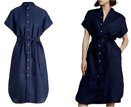 POLO RALPH LAUREN Belted Linen Midi Shirtdress Dress Hemd Gürtel Leinen-Kleid (as3, alpha, l, regular, regular)