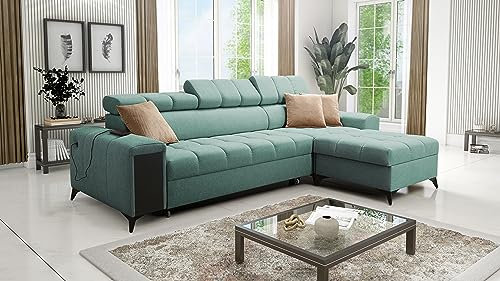 All4All Ecksofa mit Schlaffunktion Gonti I Maxi 287x180 cm - Schlafsofa mit Bettkasten - Sofa in L-Form - Wohnlandschaft Klein - Eckcouch - Seite rechts - Mint - Gewebe - Modern 26