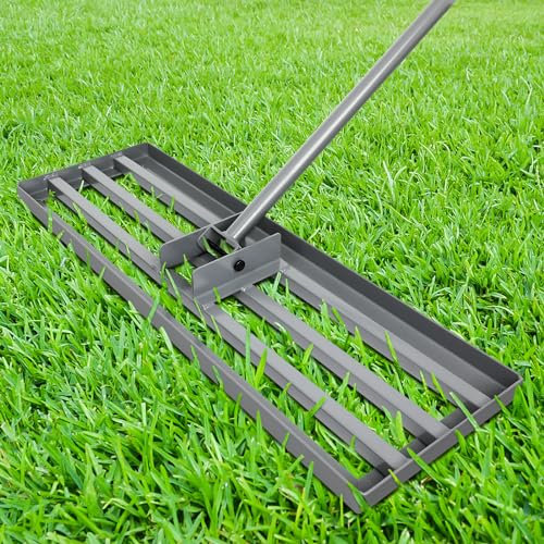 FAHKNS 30 Rasen-Nivellierrechen, Hof-Nivellierwerkzeug mit verlängertem 76,5 cm langem Griff, 30 × 10 Robustes Werkzeug zum Nivellieren von Kompost, Sand, Mulch im Garten, Hinterhof, Bauernland,