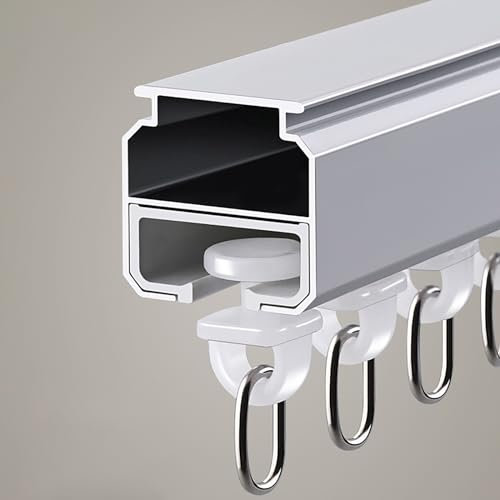 Schwerlast-Aluminium-Legierung Vorhangschiene, Raumteiler Vorhang Schienen Für Wand-oder Deckenmontage Gardinen Schienensystem, Für Balkon/Erkerfenster/Hotel/Büro, Mit Leisen Rollen (Color : Side Mou