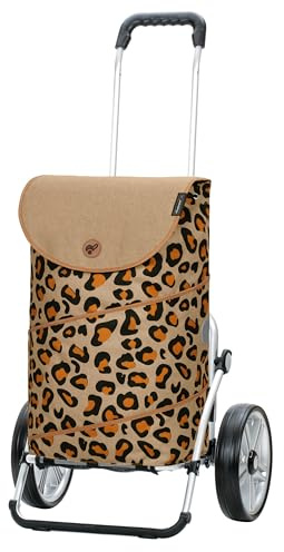 ANDERSEN Einkaufstrolley - Royal Shopper Tyra Leo | mit Kugellagerrädern, große Räder, 25 cm, aus Alu, bis 50 kg - Tasche mit Kordelzug, Innenfach, Reflektoren, 46 L