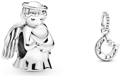 Pandora Charm Engel der Liebe 798413C00 & Glückshufeisen Charm-Anhänger, Sterling-Silber799157C01