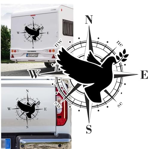 Rakelfix Kompass Taube Olivenzweig Frieden Friedenstaube Tauben Aufkleber freie Größe&Farbe Auto Camper Wohnmobil Caravan Autoaufkleber Wohnwagen Sticker Kompassrose