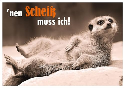 Lustige Postkarte mit entspanntem Erdmännchen und Spruch 'nen Scheiß muss ich! – Humorvolle Karte für Freunde & Familie, Witziges Geschenk.