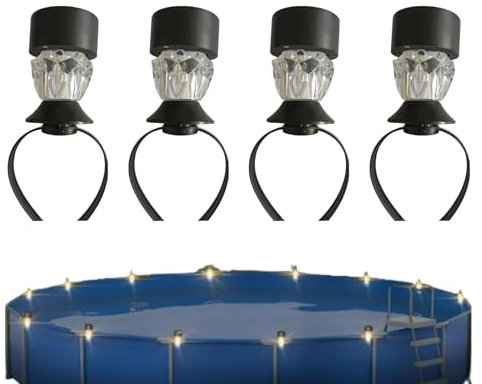 Dyeulget Lampes solaires LED pour Piscine, Lampes solaires pour piscines Hors Sol | Lumières Hors Sol de clôture 4 pièces pour Piscine encadrée | Lampes solaires pour piscines à Cadre, décoration