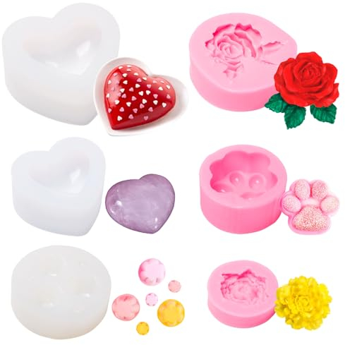 Neikafan 6 Piezas Moldes de Silicona Forma de Rosa Flores 3D Molde de Silicona con Forma Corazón y Rosa Repostería Moldes para Velas Chocolate Jabón Hecho Mano Fabricación de Dulces