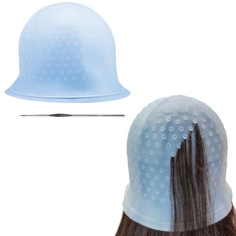 2 unidades de gorros de mechas de silicona, gorro de playa, gorro con aguja y agujeros, juego de mechas, juego de capó, reutilizable y brillante, coloración DIY se utiliza para coloración del cabello